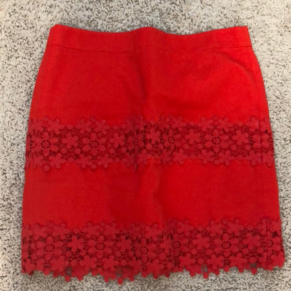J CREW Red Lace retail Skirt